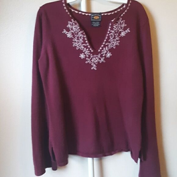 💫💫💫Rt 66 MAROON FLORAL EMBROIDERED V-NECK BOHO SWEATER SMALL - Picture 1 of 6